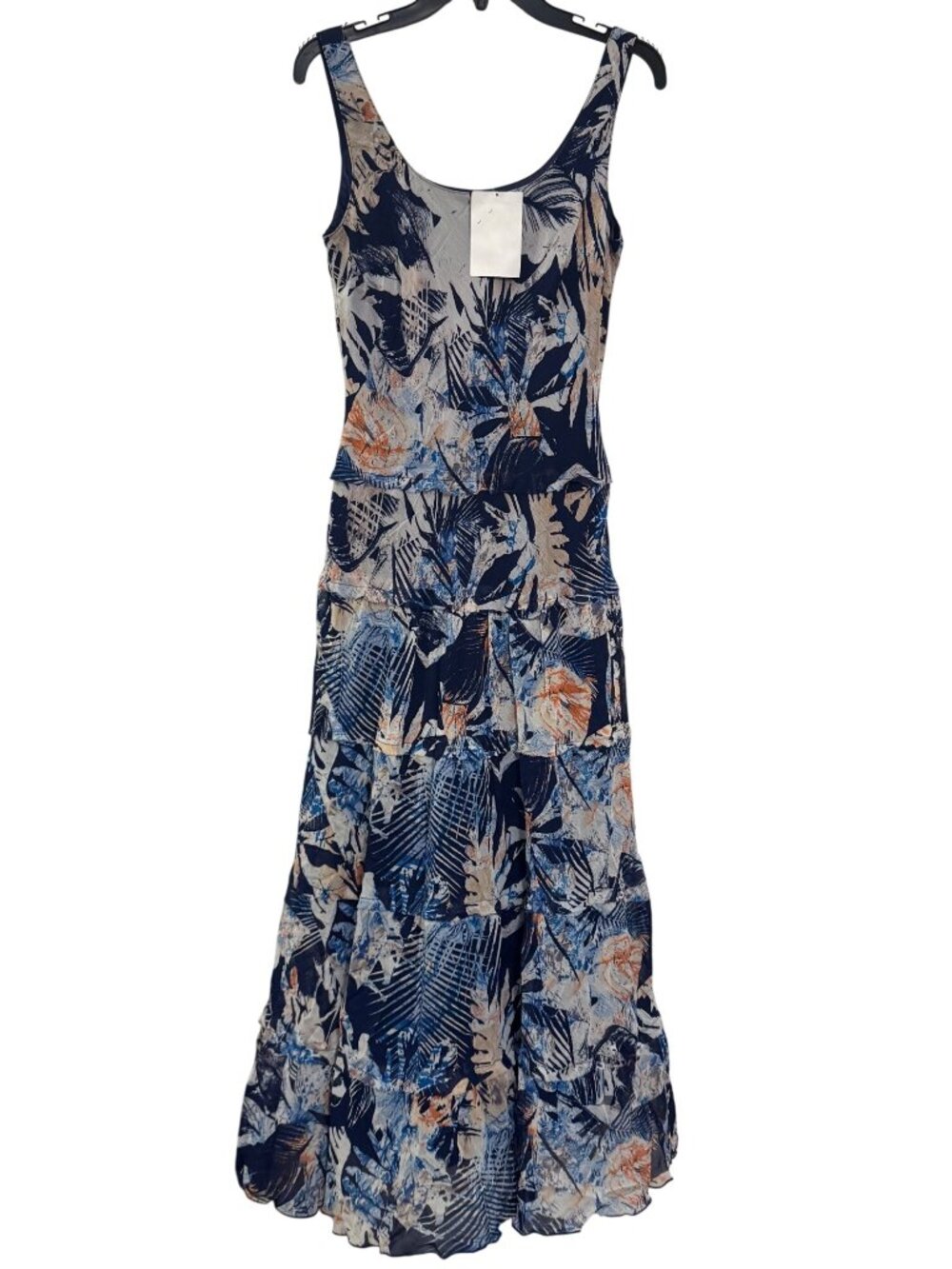 Nine West Womens Sleeveless Tiered Maxi Dress Navy Tropical Print Size 6